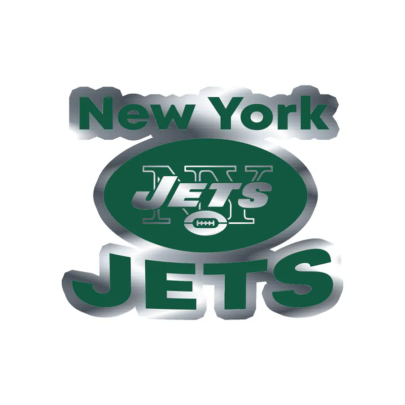 New York Jets - Football With Name - Silver Chrome Vinyl Sticker - Custom Size