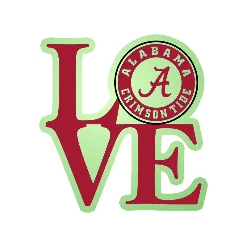 Alabama Crimson Tide - Love 3 - Glow in the Dark Vinyl Decal - Custom Size