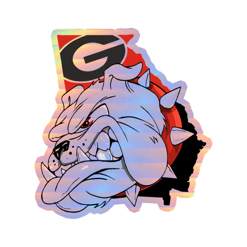 Georgia Bulldogs - Bulldog With State - Holographic Vinyl Decal - Custom Size