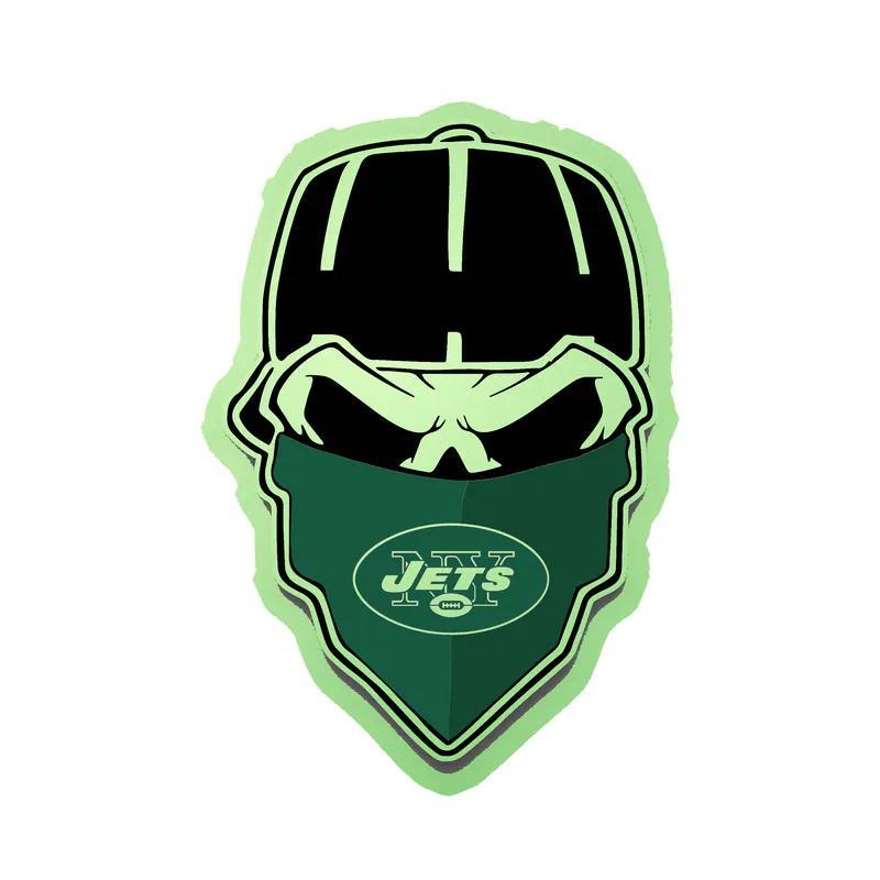 New York Jets - Skull With Bandana - Glow in the Dark Vinyl Sticker - Custom Size