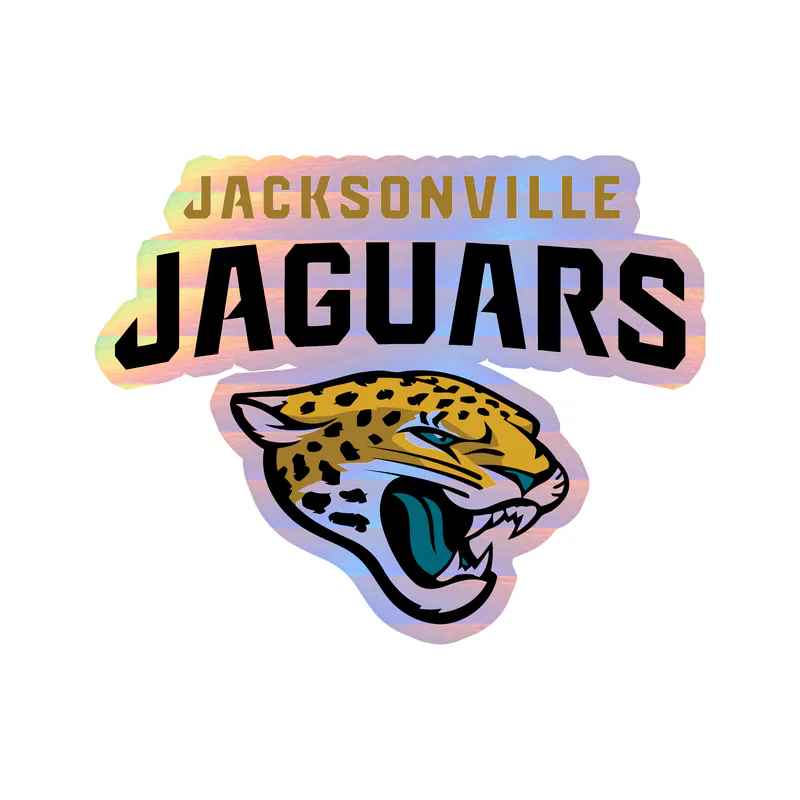 Jacksonville Jaguars - Jaguar With Name Above - Holographic Vinyl Sticker - Custom Size