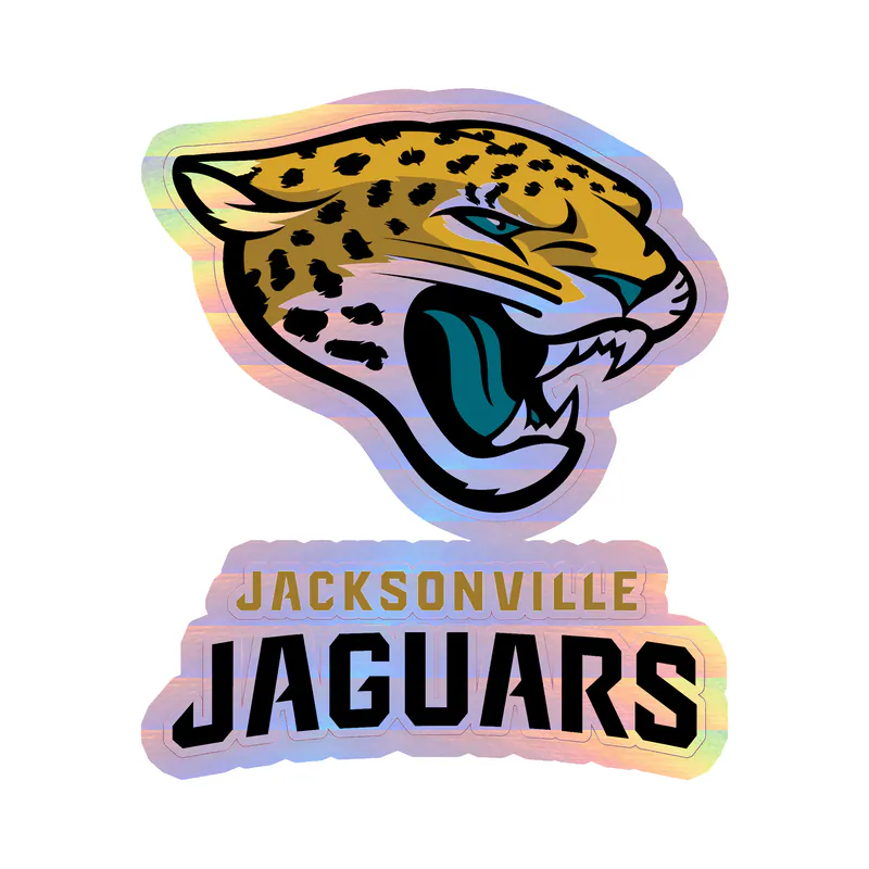Jacksonville Jaguars - Jaguar Head With Name Underneath - Holographic Vinyl Sticker - Custom Size