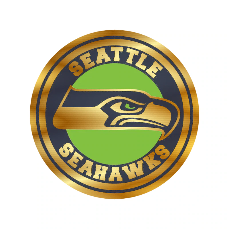 Seattle Seahawks - Blue And Green Circle - Gold Chrome Vinyl Sticker - Custom Size