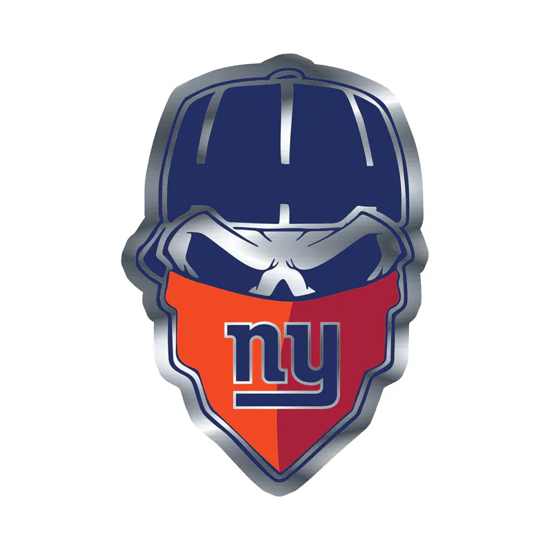 New York Giants - Skull With Cap - Silver Chrome Vinyl Sticker - Custom Size