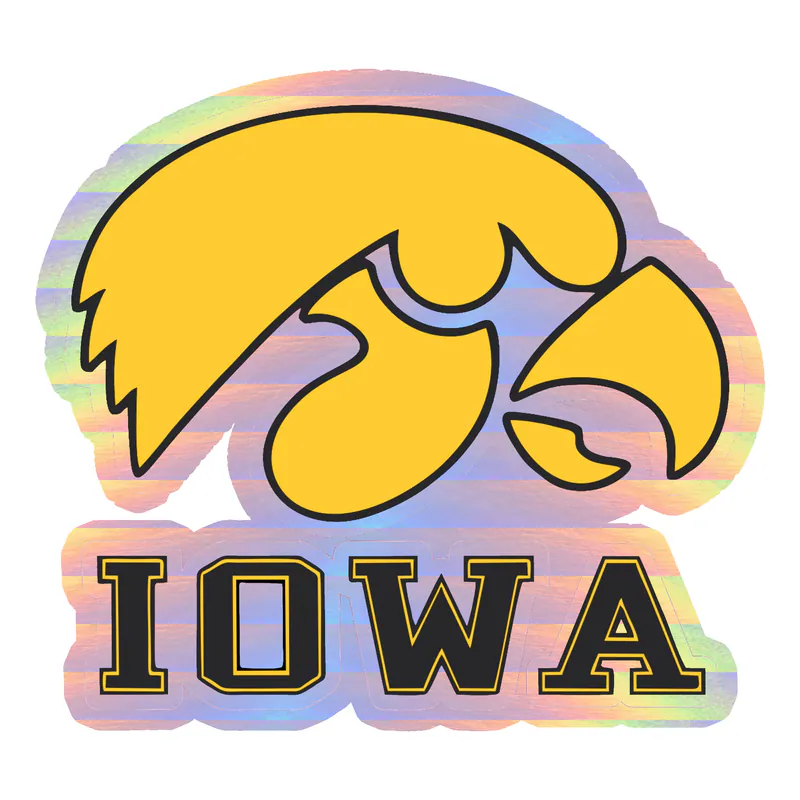 Iowa Hawkeyes - Yellow Hawk - Holographic Vinyl Decal - Custom Size