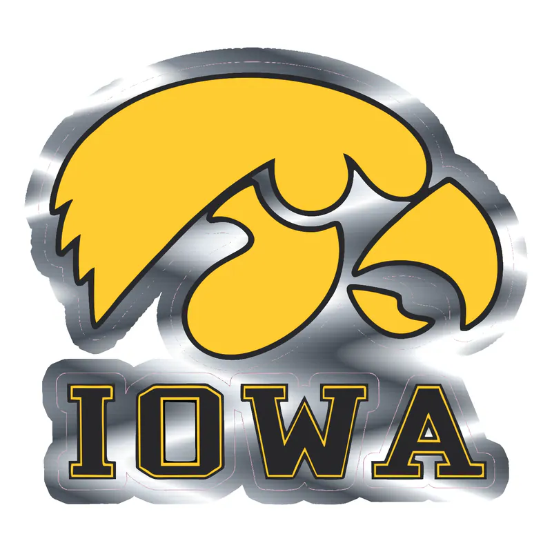 Iowa Hawkeyes - Yellow Hawk - Silver Chrome Vinyl Decal - Custom Size