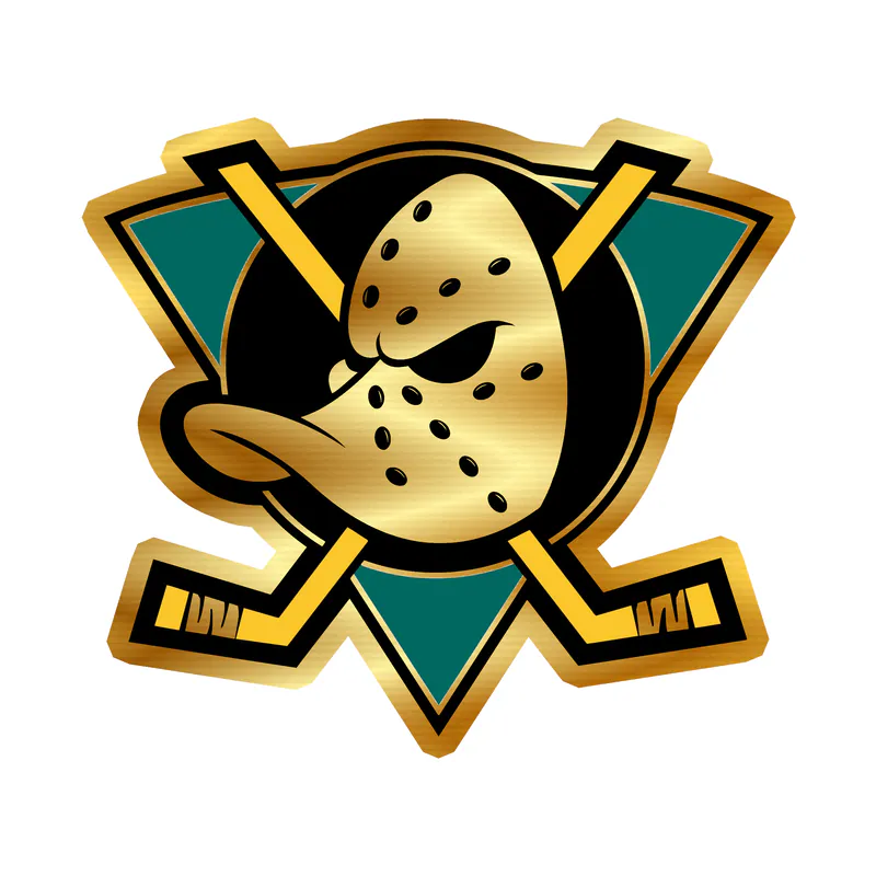 Anaheim Ducks - Ducks With Hockey Sticks - Gold Chrome Vinyl Sticker - Custom Size