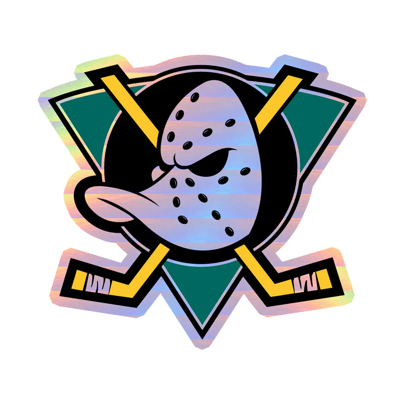 Anaheim Ducks - Ducks With Hockey Sticks - Holographic Vinyl Sticker - Custom Size