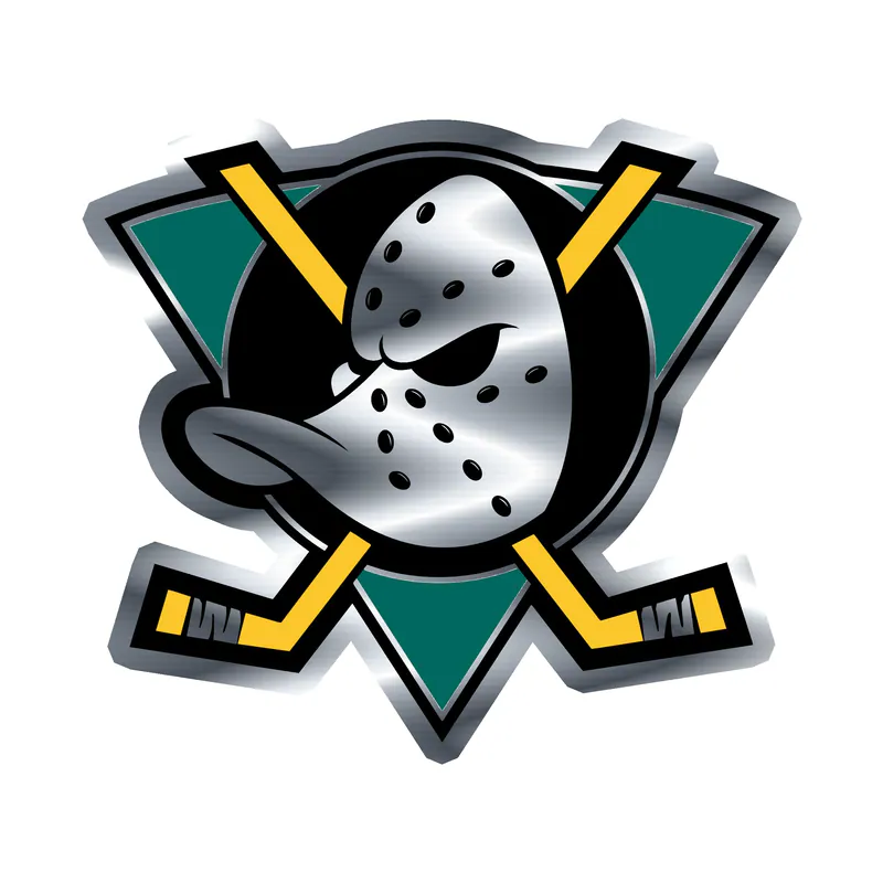 Anaheim Ducks - Ducks With Hockey Sticks - Silver Chrome Vinyl Sticker - Custom Size