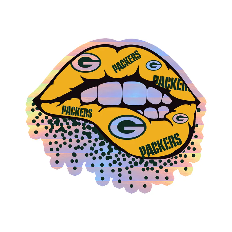 Green Bay Packers - Lips - Holographic Vinyl Sticker - Custom Size