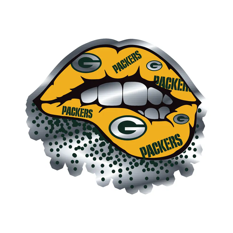 Green Bay Packers - Lips - Silver Chrome Vinyl Sticker - Custom Size