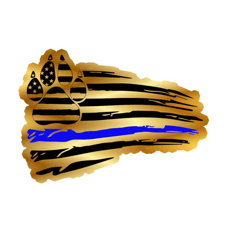 Distressed Blue Line American Flag - Gold Chrome Vinyl Decal - custom size