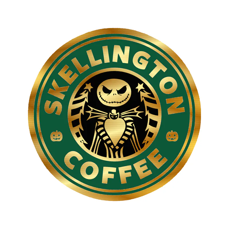 Nightmare Before Christmas Skellington Coffee Gold Chrome Vinyl Sticker - Custom Size