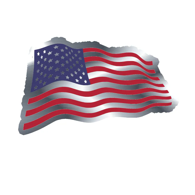 American Flag Waving Silver Chrome Vinyl Decal - Custom Size