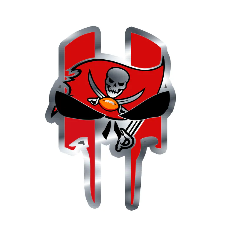 Tampa Bay Buccaneers - Skull - Silver Chrome Vinyl Sticker - Custom Size