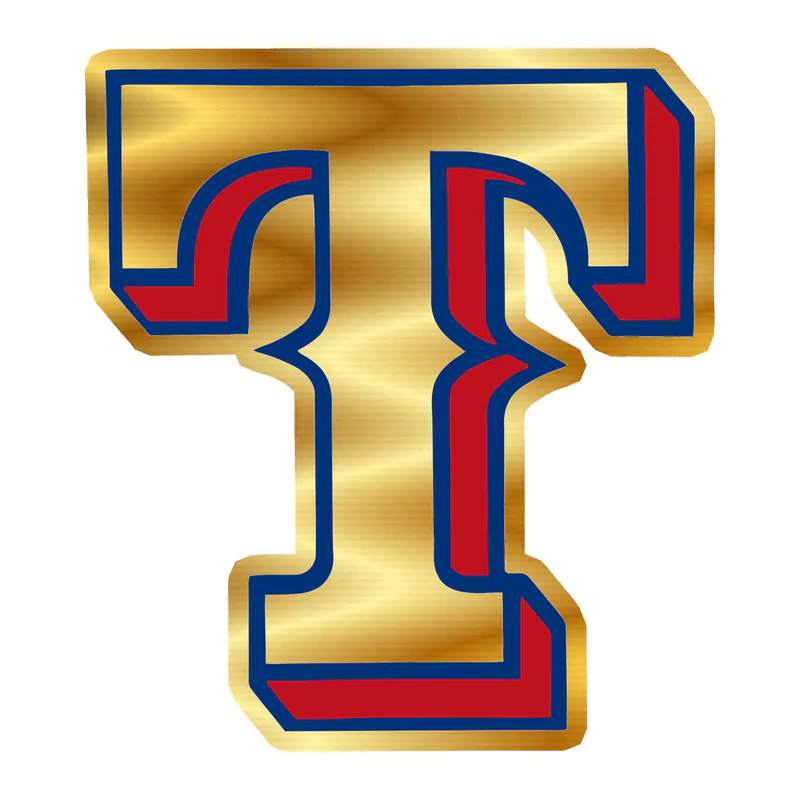 Texas Rangers - White T - Gold Chrome Vinyl Sticker - Custom Size