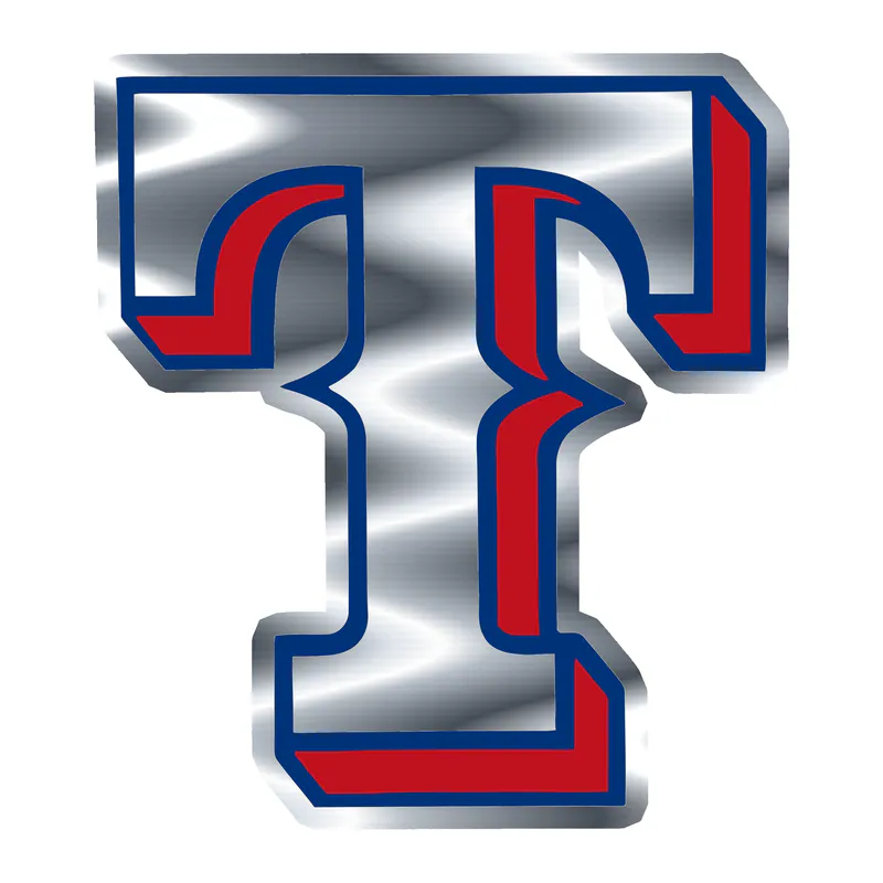Texas Rangers - White T - Silver Chrome Vinyl Sticker - Custom Size