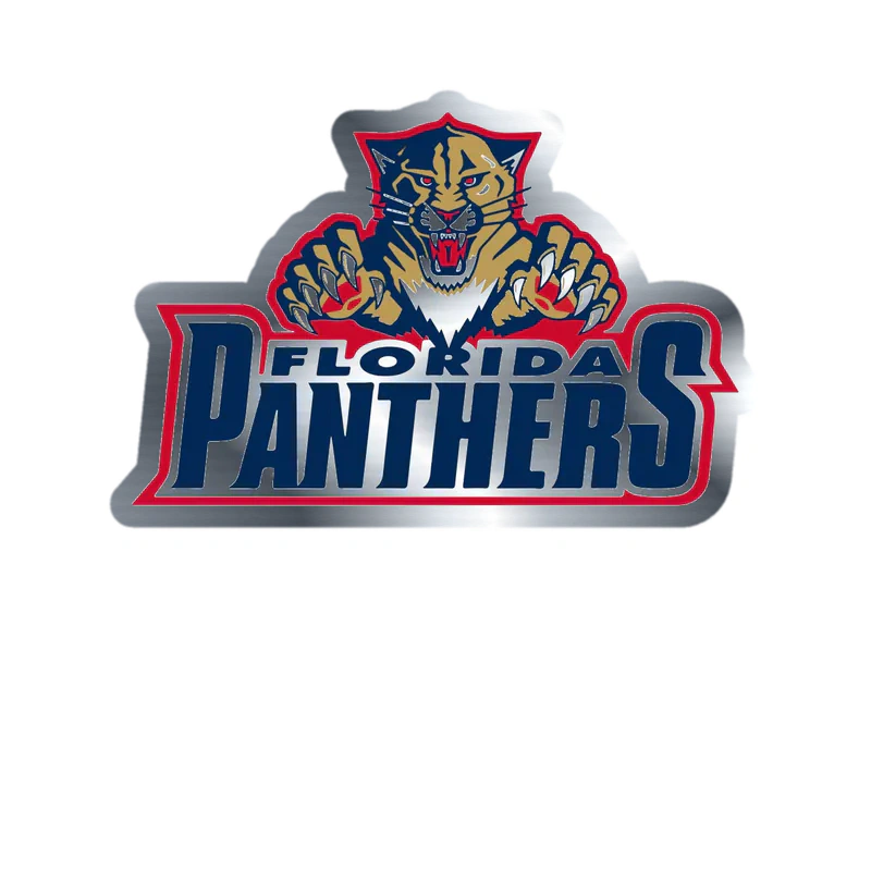 Florida Panthers - Panther With Name - Silver Chrome Vinyl Sticker - Custom Size