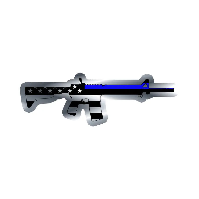 Blue Line American Flag Weapon  Silver Chrome Vinyl Decal - custom size