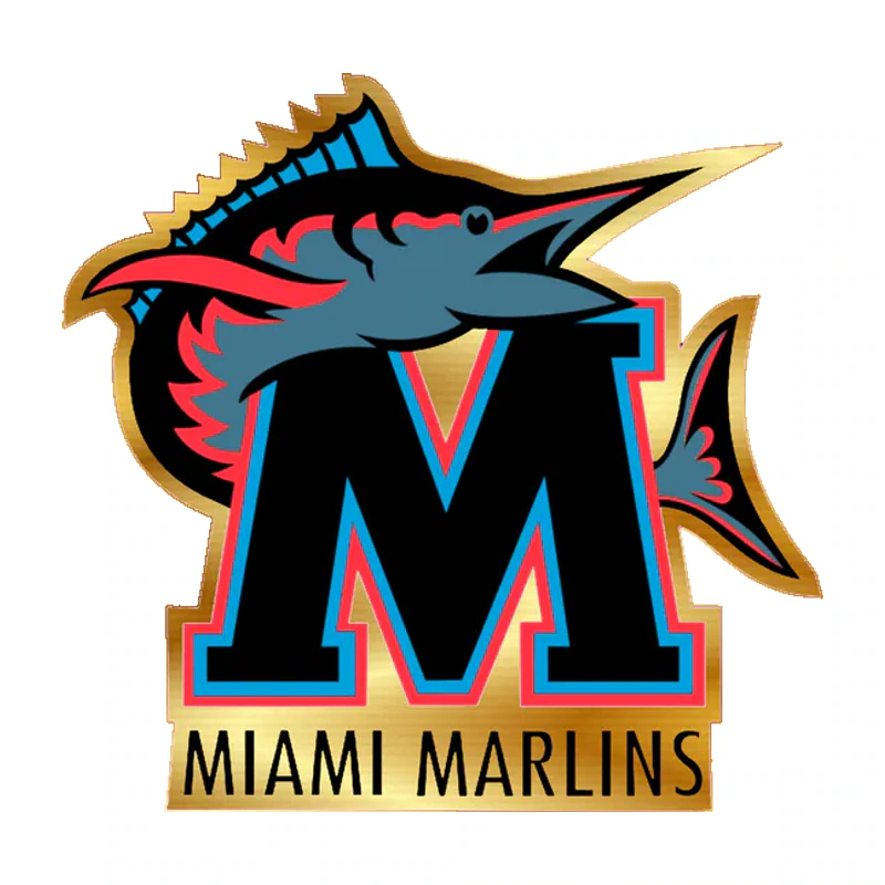 Miami Marlins - Black M With Name - Gold Chrome Vinyl Sticker - Custom Size