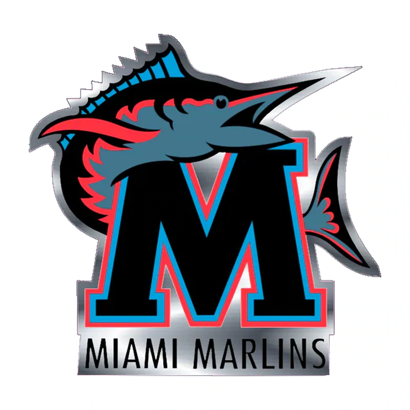 Miami Marlins - Black M With Name - Silver Chrome Vinyl Sticker - Custom Size