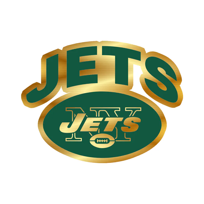 New York Jets - Football With Jets - Gold Chrome Vinyl Sticker - Custom Size