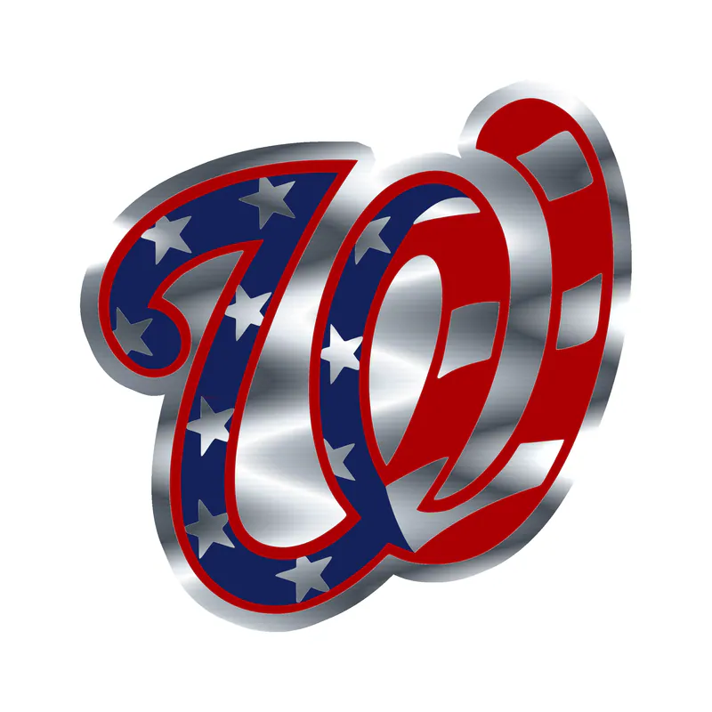 Washington Nationals - American Flag W - Silver Chrome Vinyl Sticker - Custom Size