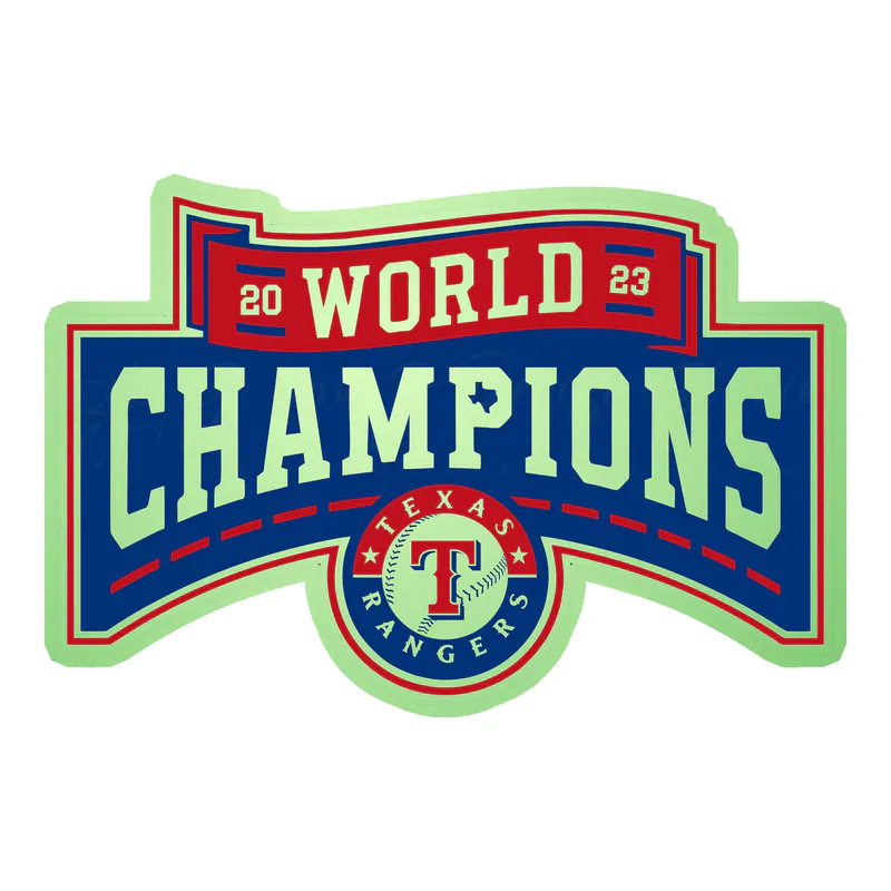 Texas Rangers - 2023 World Series Champions - Full Color - Image 2 - Glow in the Dark Vinyl Sticker - Custom Size