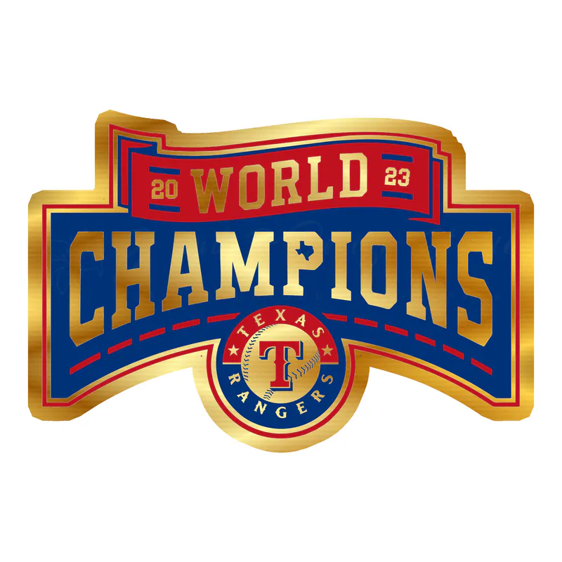 Texas Rangers - 2023 World Series Champions - Full Color - Image 2 - Gold Chrome Vinyl Sticker - Custom Size