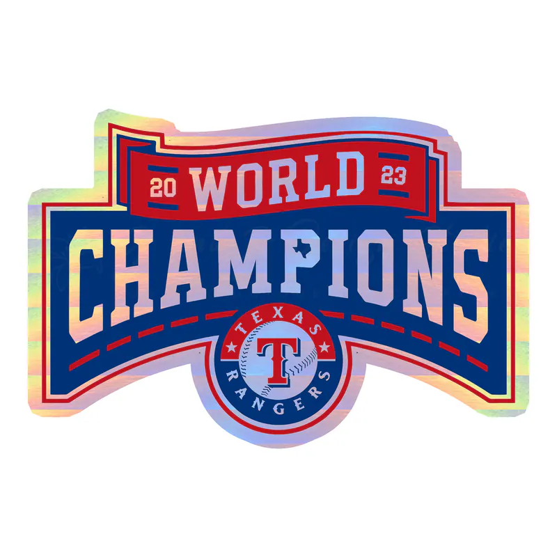 Texas Rangers - 2023 World Series Champions - Full Color - Image 2 - Holographic Vinyl Sticker - Custom Size