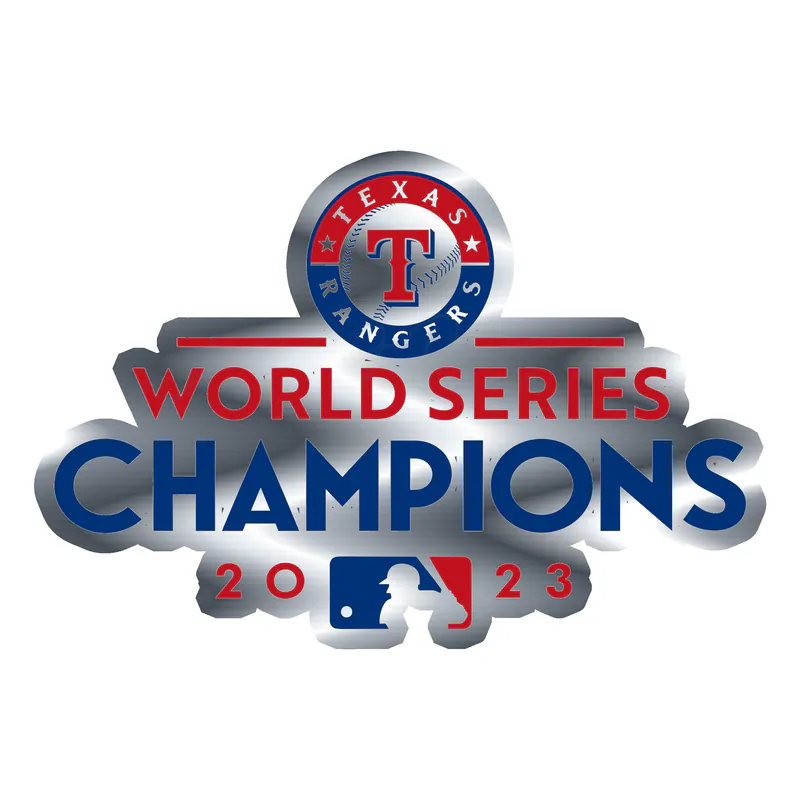 Texas Rangers - 2023 World Series Champions - Full Color - Image 1 - Silver Chrome Vinyl Sticker - Custom Size