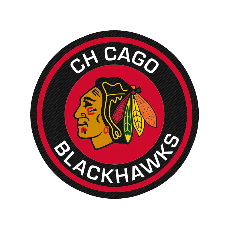 Chicago Blackhawks - Red And Black Circle With Head - Carbon Fiber Vinyl Sticker - Custom Size
