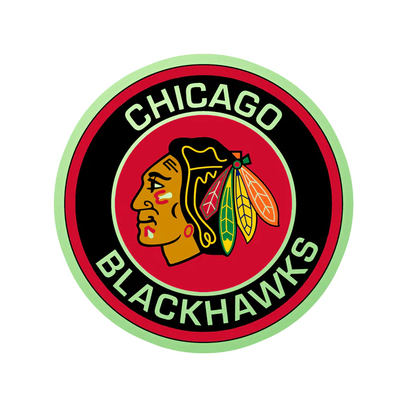 Chicago Blackhawks - Red And Black Circle With Head - Glow in the Dark Vinyl Sticker - Custom Size