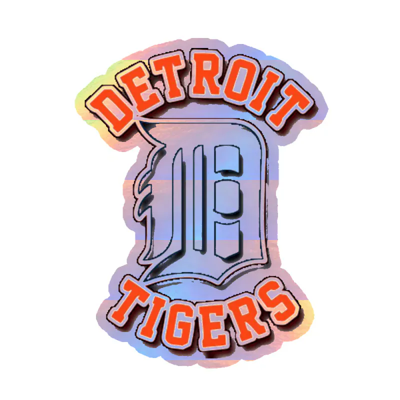Detroit Tigers - D With Name - Holographic Vinyl Sticker - Custom Size