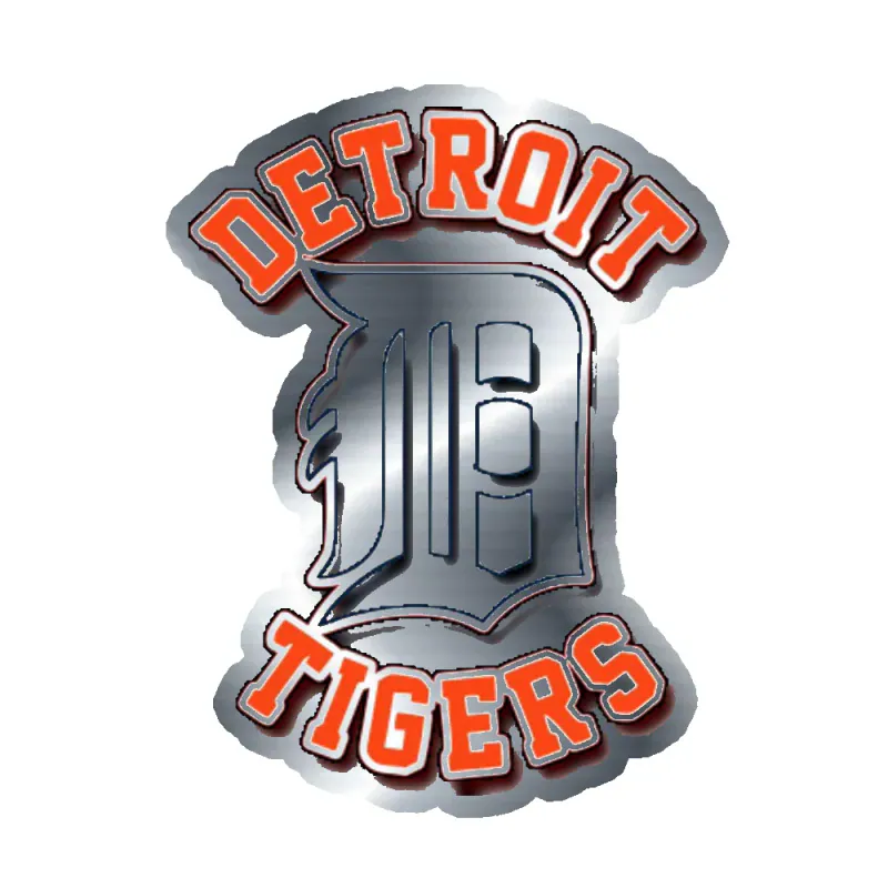 Detroit Tigers - D With Name - Silver Chrome Vinyl Sticker - Custom Size