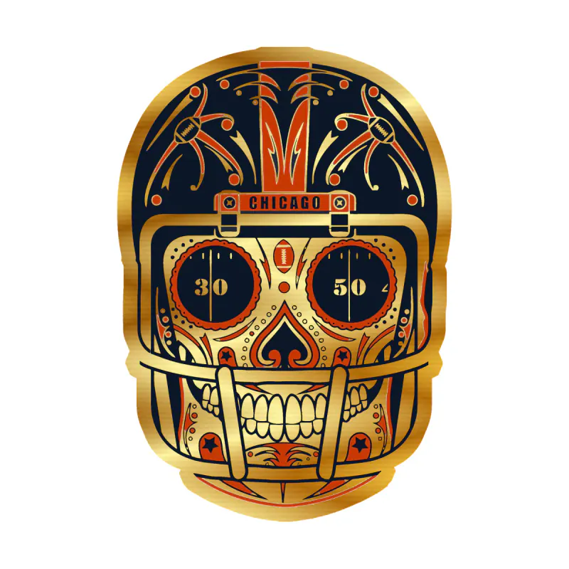 Chicago Bears - Sugar Skull with Helmet - Gold Chrome Vinyl Sticker - Custom Size