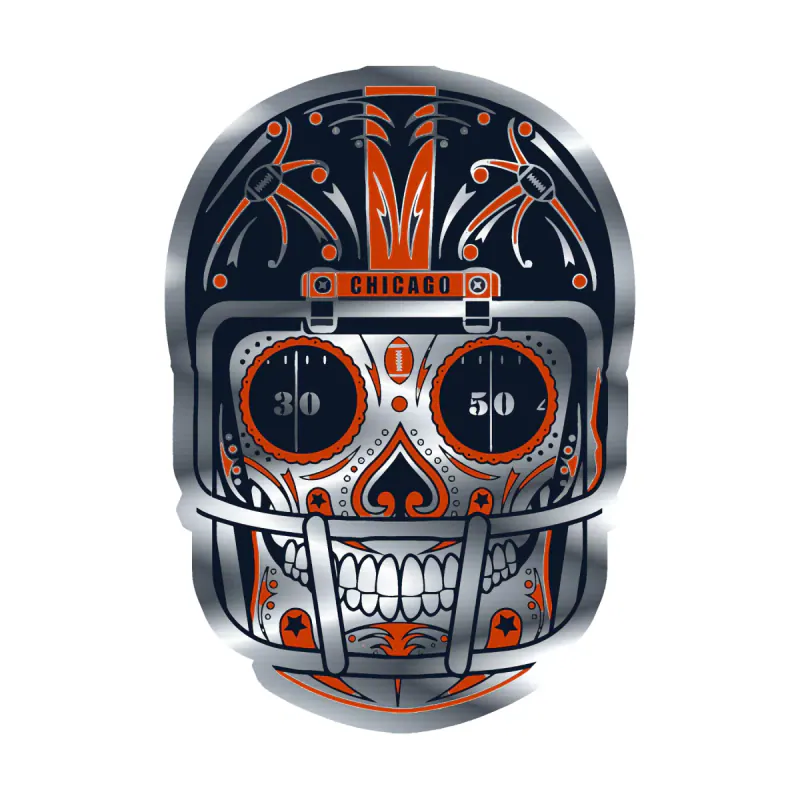 Chicago Bears - Sugar Skull with Helmet - Silver Chrome Vinyl Sticker - Custom Size