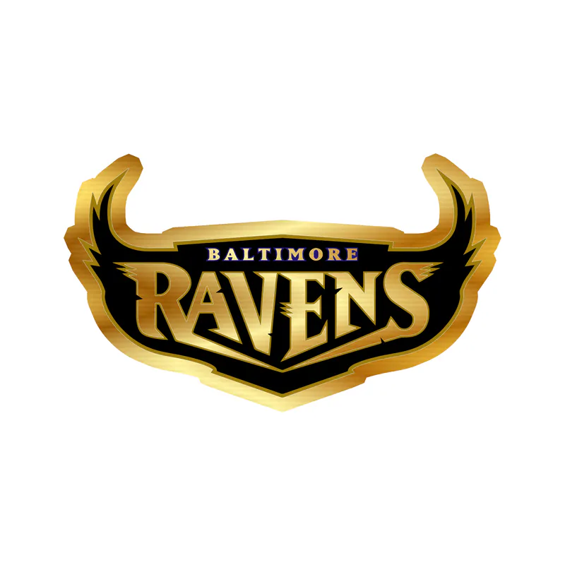 Baltimore Ravens - Lettering with Wings - Gold Chrome Vinyl Sticker - Custom Size