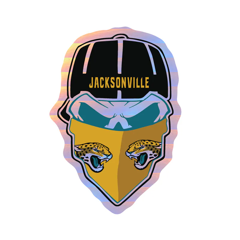 Jacksonville Jaguars - Skull With Cap - Holographic Vinyl Sticker - Custom Size