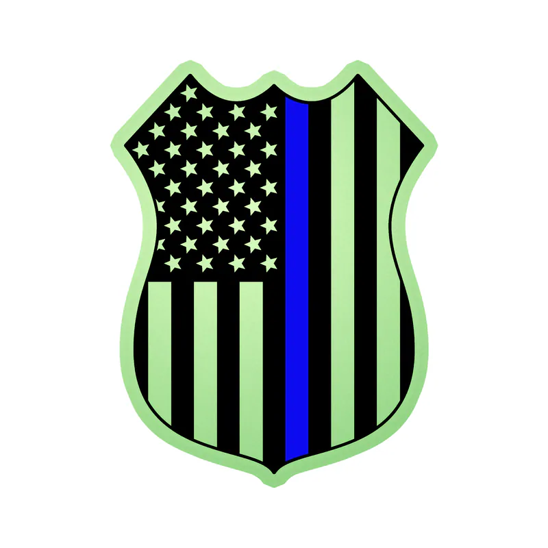 Blue Line American Flag Shield Glow in the Dark Vinyl Decal - custom size