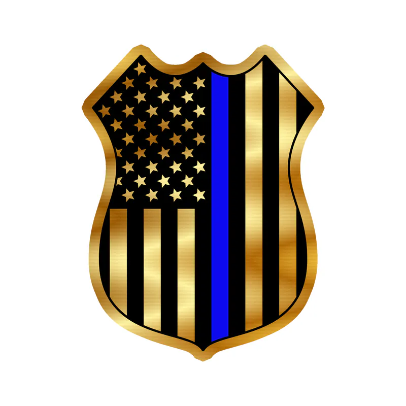 Blue Line American Flag Shield Gold Chrome Vinyl Decal - custom size