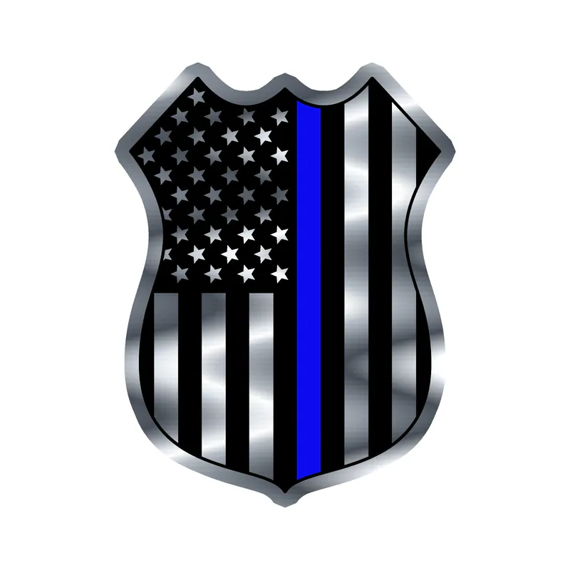 Blue Line American Flag Shield Silver Chrome Vinyl Decal - custom size