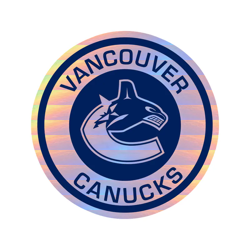 Vancouver Canucks - Gray Circle With Name - Holographic Vinyl Sticker - Custom Size