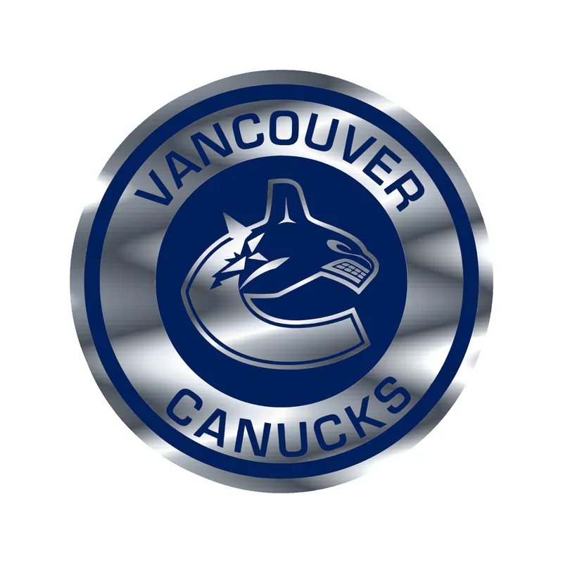 Vancouver Canucks - Gray Circle With Name - Silver Chrome Vinyl Sticker - Custom Size