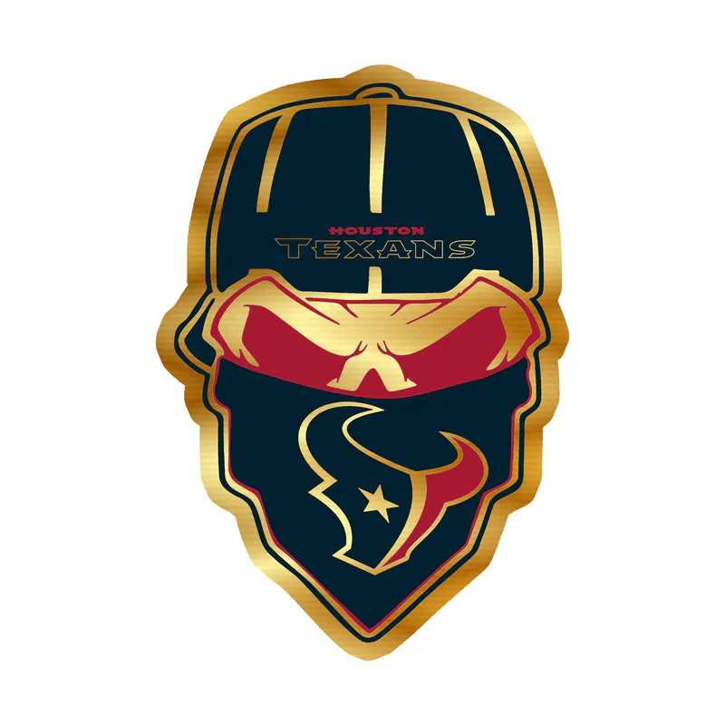 Houston Texans - Skull With Cap - Gold Chrome Vinyl Sticker - Custom Size
