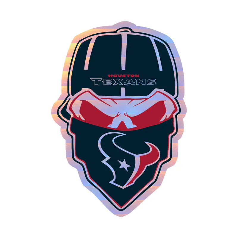 Houston Texans - Skull With Cap - Holographic Vinyl Sticker - Custom Size