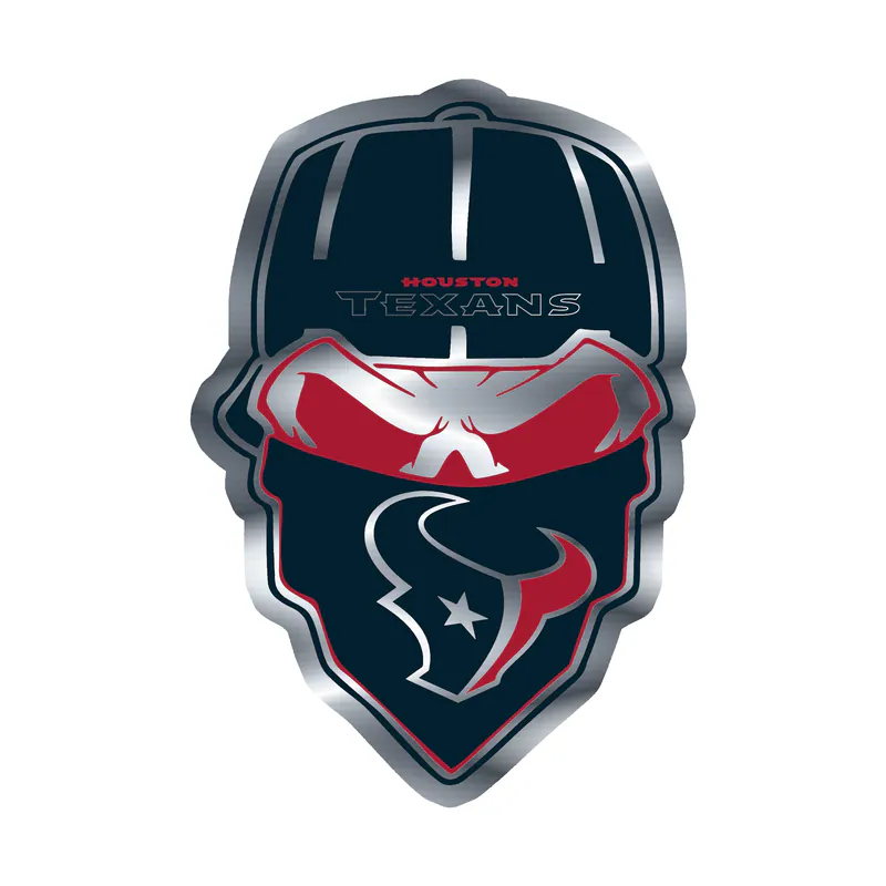 Houston Texans - Skull With Cap - Silver Chrome Vinyl Sticker - Custom Size