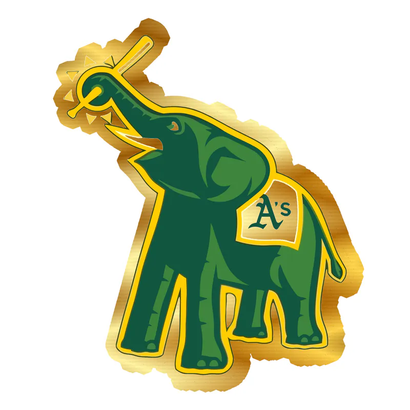 Oakland Athletics - Elephant With Baseball Bat - Gold Chrome Vinyl Sticker - Custom Size