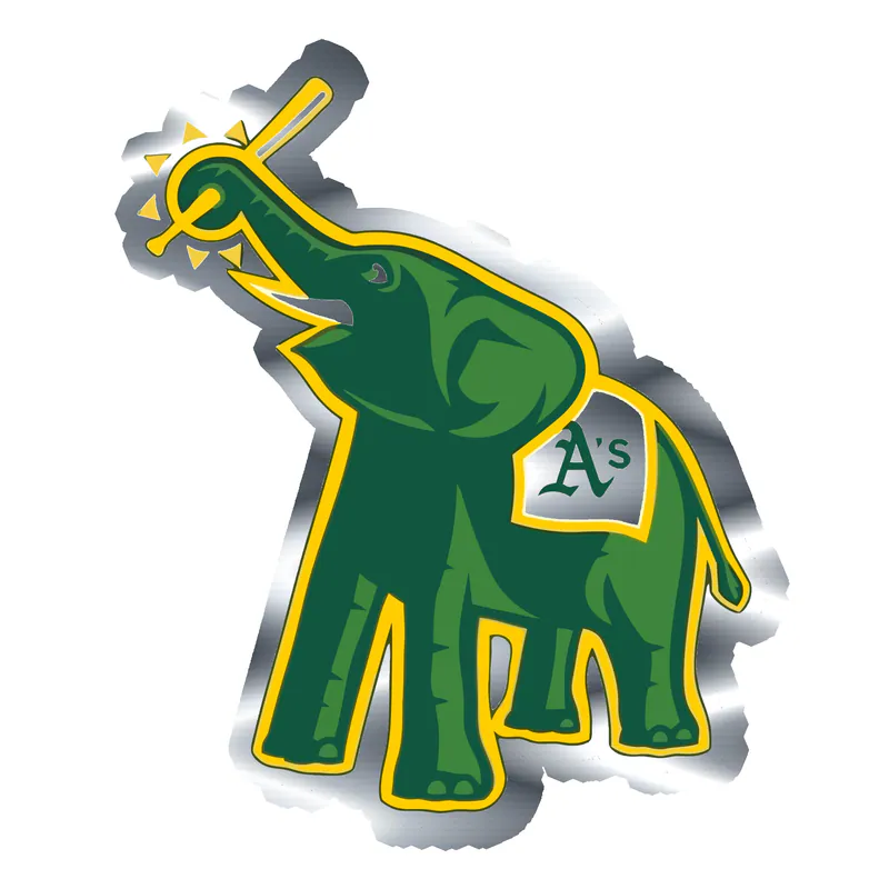 Oakland Athletics - Elephant With Baseball Bat - Silver Chrome Vinyl Sticker - Custom Size