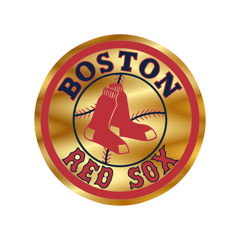 Boston Red Sox - Circle With Sox And Baseball - Gold Chrome Vinyl Sticker - Custom Size